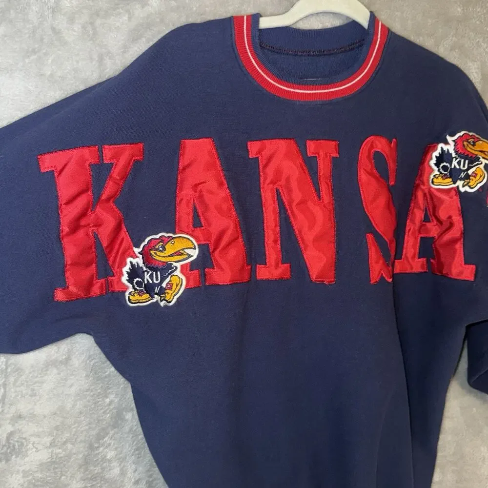 Vintage 90s Kansas Jayhawks Embroidered Crewneck Sweatshirt KU SZ Med Collegiate
